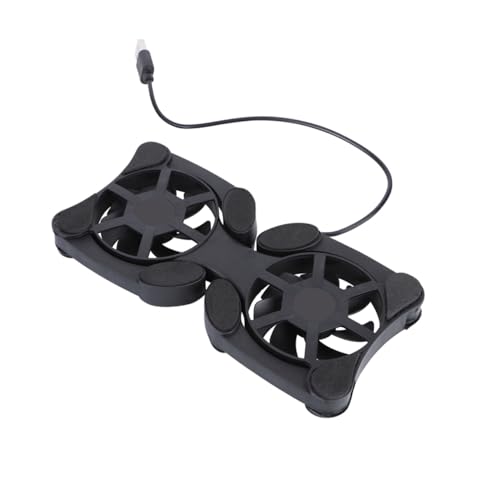 VILLCASE Portable Foldable Laptop Cooler Fan Pad with Dual USB Fans, Adjustable Black Cooling Stand for Notebooks, Silent Cooling for Gaming and Office Use