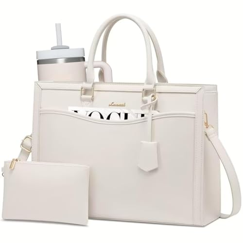 LOVEVOOK Laptop Tote Bag for Women, Leather Office Work Bag Briefcase fit for 15.6 inch Laptop, Large Teacher Computer Bag Handbag,2pcs Set Leather/Beige | PU Leather Business Briefcase Teacher Travel College Bag Handbag fit for 15.6 inch Laptop, Office P