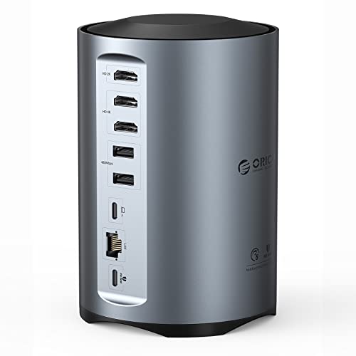 ORICO USB-C Triple Monitor Docking Station with 3 HDMI Ports, 15-in-1 USB C Laptop Dock for MacBook Pro M1/M2/Windows, 7 USB Ports, Ethernet,100W PD, SD/TF Card Reader, 3.5mm Audio (Grey) - color: Grey