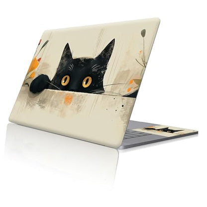 Reusable Universal Laptop Skin Sticker, Cut to Fit for 11.6–15.6 Inch Laptops, Waterproof Protective Film, No-Residue - Flower Cat Peek - color: Flower Cat Peek