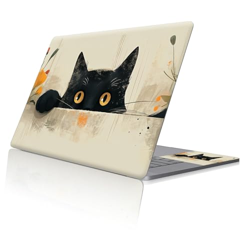 Reusable Universal Laptop Skin Sticker, Cut to Fit for 11.6–15.6 Inch Laptops, Waterproof Protective Film, No-Residue - Flower Cat Peek - color: Flower Cat Peek