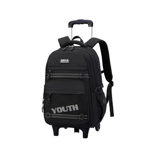 EKUIZAI Kids Rolling Wheeled Backpack for Boys Girls Roller Middle School Backpack with Wheels Rolling Bookbag Trolley Bag for Kids，2 Wheels Black - color: 2-wheel Black, style: 2 Wheels