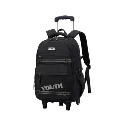 EKUIZAI Kids Rolling Wheeled Backpack for Boys Girls Roller Middle School Backpack with Wheels Rolling Bookbag Trolley Bag for Kids，2 Wheels Black - color: 2-wheel Black, style: 2 Wheels