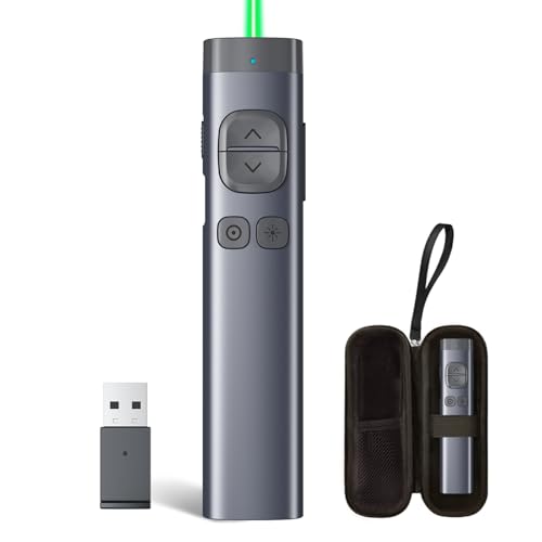 N97s Presentation Clicker for Powerpoint Presentations with Digital Pointer | Green Laser, Metal Housing, Magnifier/Highlight/Mouse Left Click, TV Screen & Projector Clicker, Built-in Storage Receiver - color: Green - BLE&USB-A
