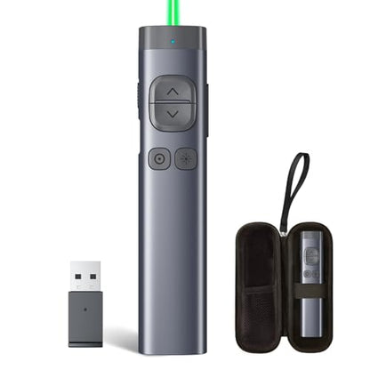 N97s Presentation Clicker for Powerpoint Presentations with Digital Pointer | Green Laser, Metal Housing, Magnifier/Highlight/Mouse Left Click, TV Screen & Projector Clicker, Built-in Storage Receiver - color: Green - BLE&USB-A