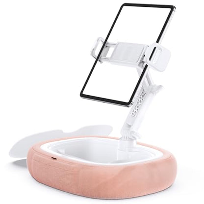 Tryone Tablet Pillow Holder & Laptop Stand : Lap Adjustable iPad Holder with Snack Bowl,Soft Plush Pillow & 360° Rotating Detachable Support Arm for 4.7-16.1 Kindle Phone Tablet Laptop (Pink) - color: Upgraded Version - Pale Pink