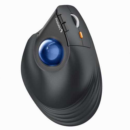 ProtoArc EM05 NL Wireless Vertical Trackball Mouse, 5 DPI Levels, Blue | 62° Vertical Design Supports a Natural Wrist Posture, Connect 3 Devices Via Bluetooth/2.4G USB-A, 500mAh Rechargeable Battery - color: Blue