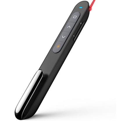Bluetooth Presentation Clicker for PowerPoint, Wireless Presenter | ①Red laser pointer②Projector clicker③USB Powerpoint Clicker ④Powered by 1 AAA Battery⑤Customizable Button⑥Bluetooth - color: Red- AAA - USB-A&BLE