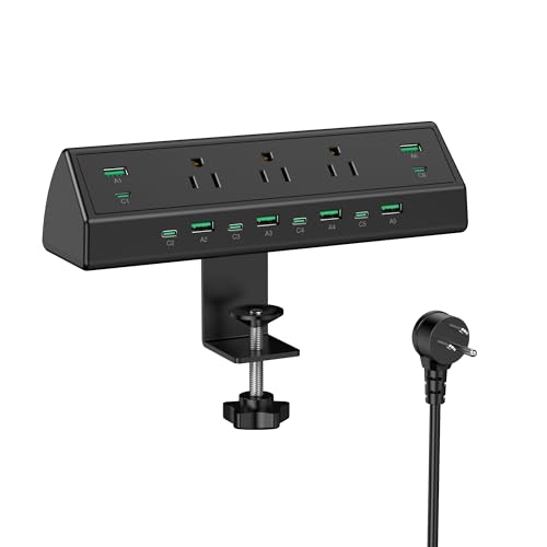 Jgstkcity 90W Desk Clamp Power Strip,12 USB Ports (6 PD 45W USB-C),Surge Protector,ETL Listed Power Hub Extension Cord,Fast Charging Station for Home Office Desk Edge Mount (Black,12 USB-90W) - color: Black, size: 3 Outlets & 12 USB Ports - 90W