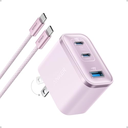 Anker Nano 70W Max 3-Port Fast Charger USB C, Type C Charger Fast Charging | Compact and Stylish USB C Charger Block, for iPhone 17/17 Pro Max/16 Series, MacBook Pro, iPad (Black, Cable Included) - color: Pink