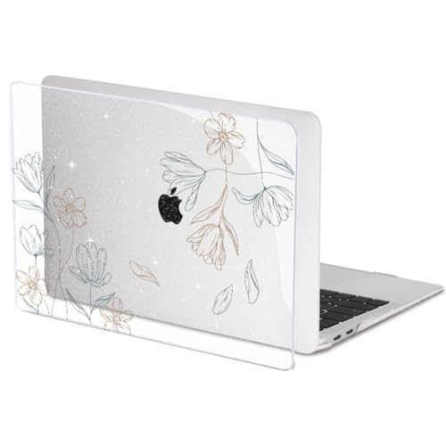 Compatible with MacBook Air 13 Inch M1 Case 2021 2020 2019 2018 Release A2337 A2179 A1932 Touch ID, Shiny Crystal Pattern Plastic Hard Shell Case for MacBook 13 inch Air M1, Line Flower - color: Line Flower