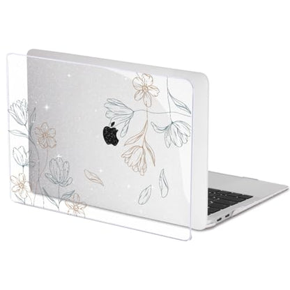 Compatible with MacBook Air 13 Inch M1 Case 2021 2020 2019 2018 Release A2337 A2179 A1932 Touch ID, Shiny Crystal Pattern Plastic Hard Shell Case for MacBook 13 inch Air M1, Line Flower - color: Line Flower