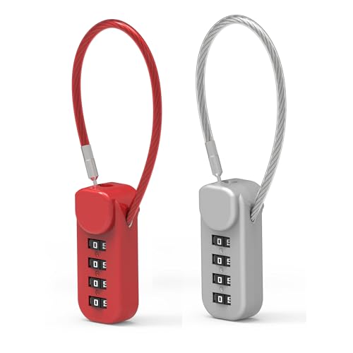 Small Combo Lock, Padlock Combination Luggage Locks with Code, 4 Digit Dail 5 in Cable, for Suitcase, Gym Locker, Backpack, Bag Zipper, Gun Case, Box, Outdoor Fence, Travel Safe Candados - color: Red+Gray