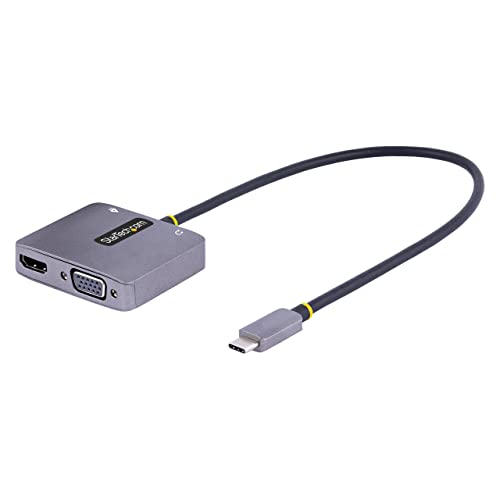StarTech USB-C to HDMI/VGA Adapter, 4K 60Hz, 100W PD (122-USBC-HDMI-4K-VGA) | USB-C multiport video adapter, 4K 60Hz HDMI 2.0b, 1920x1200 VGA, 3.5mm audio, 7.1ch, HDCP 2.2, 100W PD pass-through, TB3/TB4