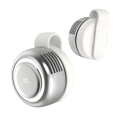 Mini Bladeless Clip on Fan with LED Light, 5-Speed Portable Silent Fan for Office, Hospital, Library, Travel, Hiking, Hands-Free Personal Fan for Outdoor, Summer Travel Gift (White) - color: White