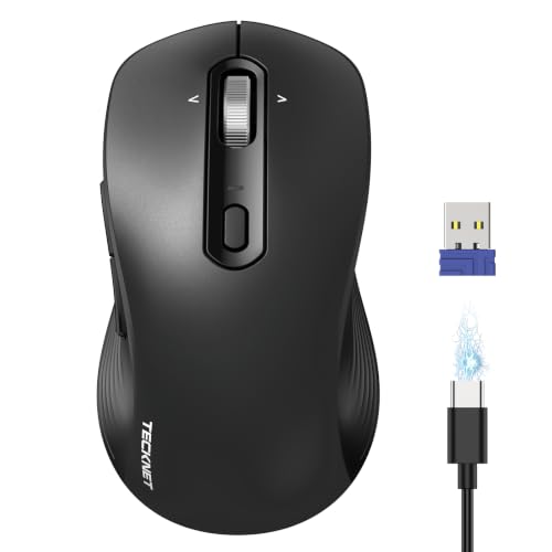 TECKNET Rechargeable Bluetooth Mouse, [ USB + BT5.0 + BT3.0 ] Wireless Mouse, Ergonomic 4-Way Scroll Wheel Computer Mice, 6-Level 4800 DPI Silent Mice, Multi-Device for Computer/Laptop/MacBook (Black) - color: Black