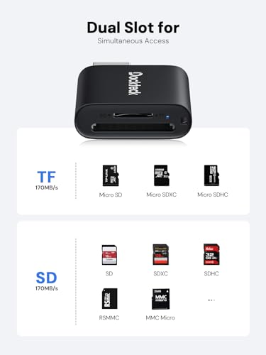 SD Card Reader, Dockteck USB 3.0 Card Reader to Micro SD Card Adapter, 5G SD Memory Card Reader, USB A - C Adapter, Dual-Slot Card Reader for UHS-I SD/Micro SD/SDHC/SDXC/MMC, Support OTG for Plug&Play