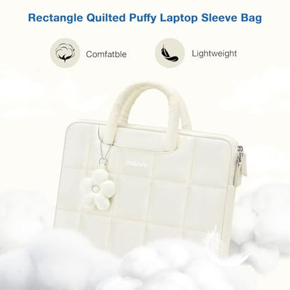 MOSISO Laptop Case 16 inch, 15-15.6 inch Puffy Laptop Sleeve Compatible with MacBook Pro 16 M5 M4 M3 M2 M1,HP Acer Dell Lenovo Notebook,Rectangle Quilted Bag with Handle&Flower Pendant, Sand - color: Sand, size: 16 inch