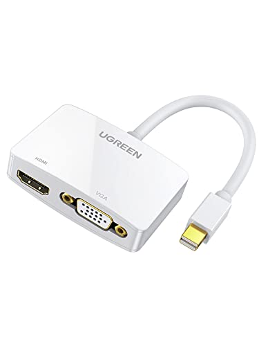 UGREEN Mini DisplayPort to HDMI VGA Adapter, 4K Thunderbolt 2 Adapter 2 in 1 Mini DP Converter Compatible with MacBook Pro MacBook Air iMac Surface Pro 1 2 3 4 6 Surface Laptop 2 ThinkPad X1, White