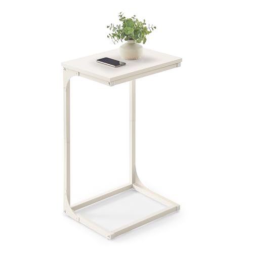 VASAGLE C-Shaped End Table, Side Table for Sofa, Couch Table with Metal Frame, Small TV Tray Table for Living Room, Bedroom, Cream White ULET353W77 - color: Cream White