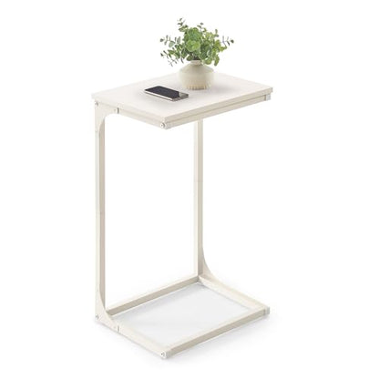 VASAGLE C-Shaped End Table, Side Table for Sofa, Couch Table with Metal Frame, Small TV Tray Table for Living Room, Bedroom, Cream White ULET353W77 - color: Cream White