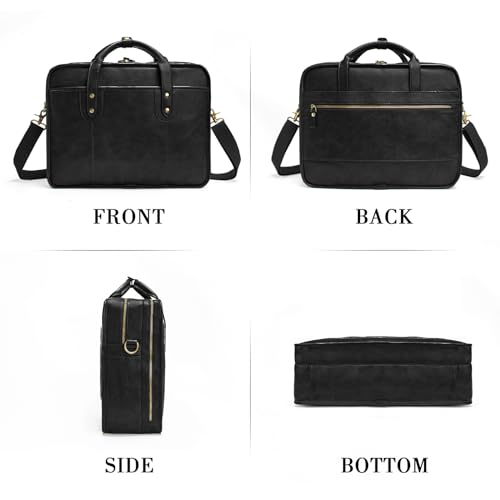 Leather Briefcases for Men 15.6 Inch Business Computer Bag Laptop Bag for Men Water Resistance Travel Messenger Bag | Leather - color: Black