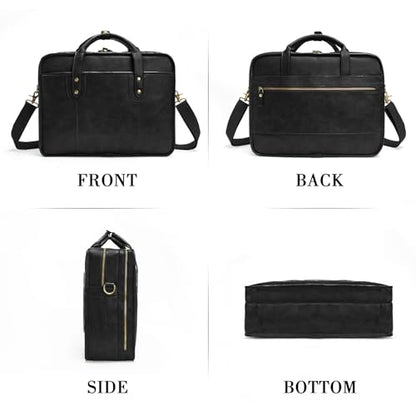 Leather Briefcases for Men 15.6 Inch Business Computer Bag Laptop Bag for Men Water Resistance Travel Messenger Bag | Leather - color: Black