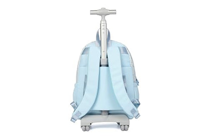Cute travelers club blue Rolling Backpack for women with wheels Rolling cart (HEY BLUE) - color: Hey Blue
