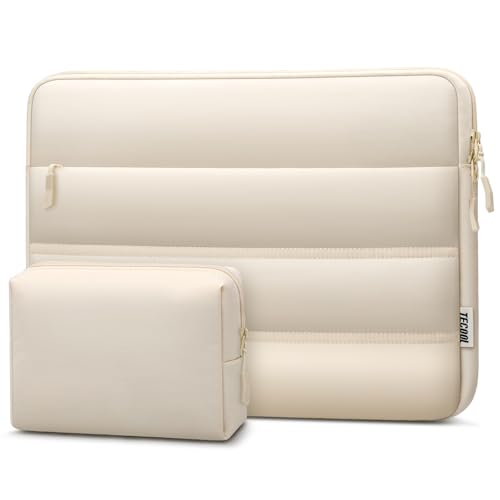 TECOOL Waterproof Puffy Laptop Case 14 Inch,Laptop Sleeve 14 Inch Compatible with Lenovo Thinkpad Ideapad HP Dell ASUS,MacBook Air 15 etc 14" Computer Case with Horizontal Pocket&Small Bag-Sand - color: Sand, size: 14 Inch