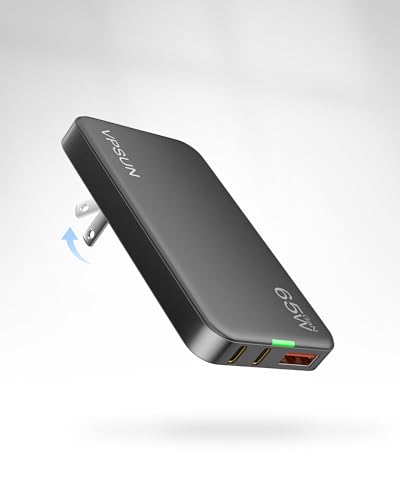 65W GaN USB C Wall Charger Block,3 Port Ultra Thin Flat USB-C Charging Plug,Foldable USB Power Adapter for MacBook,iPhone 15/16,Samsung (Gray) - color: Gray