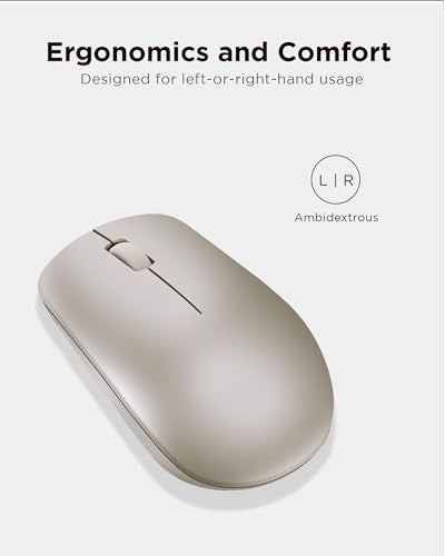 Lenovo 530 Wireless Mouse with Battery, 2.4GHz Nano USB, 1200 DPI Optical Sensor, Ergonomic for Left or Right Hand, Lightweight, GY50Z18988, Almond - color: Almond