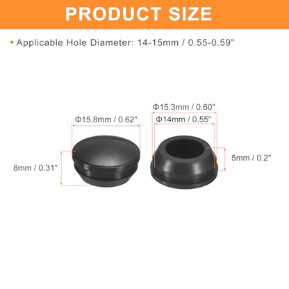 UXCELL 25pcs Silicone Plugs - Rubber Round Snap-in Locking Hole Stoppers for 14-15mm Hole, Waterproof for Metal Tube & Furniture End Caps, Black - size: 14-15mm