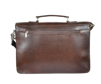 Full Grain Leather Briefcase for Men, Handcrafted Laptop Bag with Multiple Compartments,Fits 15.6 Inch Laptop - color: Dark Brown