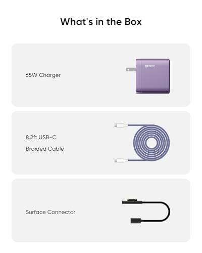 Surface Pro Charger, 65W Microsoft Surface Charger for 12/11/10/9/8/7/6/5/4/3/X, Compatible with Both Microsoft Book/Laptop/Tablet and All USB-C Deviece (Purple) - color: Purple