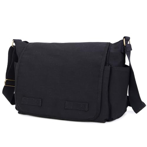 Sechunk Canvas Large Messenger Bag Shoulder bag Cross body bag Crossbody Bag - color: Black, size: Small