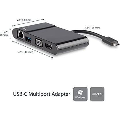 StarTech.com USB-C Multiport Adapter - USB-C Travel Dock with 4K HDMI or 1080p VGA, Gigabit Ethernet, 5Gbps USB-A 3.0 - Discontinued, Limited Stock, & Replaced by DKT31CHVL (DKT30CHV) - style: 1x USB-A 3.0 | HDMI, VGA