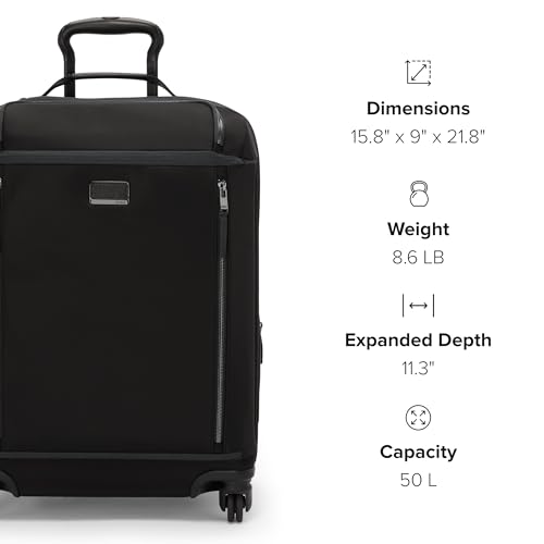 TUMI - Voyageur Leger 4 Wheeled Luggage - Women's Lightweight and Spacious, Sleek Silhouette, Durable Premium Suitcase - 21.8" Large Dual Access Expandable Carry On, Black with Gunmetal Hardware - color: BLACK/GUNMETAL, style: 21.8" Continental Expandable