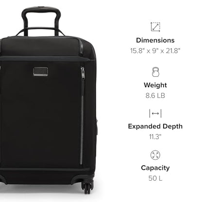 TUMI - Voyageur Leger 4 Wheeled Luggage - Women's Lightweight and Spacious, Sleek Silhouette, Durable Premium Suitcase - 21.8" Large Dual Access Expandable Carry On, Black with Gunmetal Hardware - color: BLACK/GUNMETAL, style: 21.8" Continental Expandable