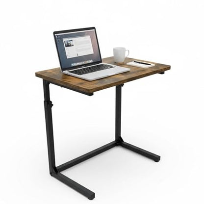 Height Adjustable C-Shaped Sofa Side Table, Laptop Table for Couch & Bed, Rustic Brown - color: Rustic Brown