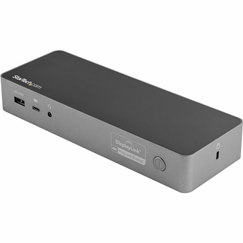 StarTech Hybrid USB-C USB-A Universal Dual 4K HDMI DP Dock for Mac, 100W | DisplayLink, 4-port 5Gbps hub, Gigabit Ethernet, audio, K-slot, for Windows, macOS, Ubuntu and ChromeOS, fast-charge ports