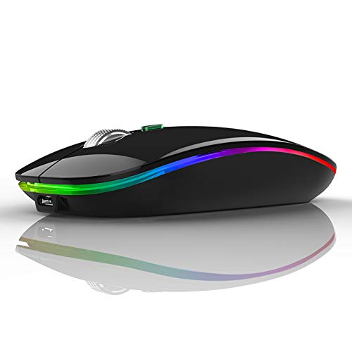 TENMOS Wireless Bluetooth Mouse, LED Silent Rechargeable Mouse-Black | Tri-Mode BT5.1/5.0+2.4GHz,USB C Charging, Quiet Click, Nano Receiver,Type C Adapter, Portable, Slim, for Laptop/Macbook/iPad - color: Black