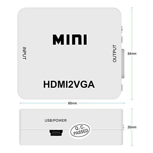 Female HDMI in to Female VGA Out Adapter with 3.5mm Audio Port (PC HDMI Source Output to VGA TV) for Old Computer Monitor Laptop Projector 1080P Video