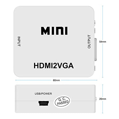 Female HDMI in to Female VGA Out Adapter with 3.5mm Audio Port (PC HDMI Source Output to VGA TV) for Old Computer Monitor Laptop Projector 1080P Video