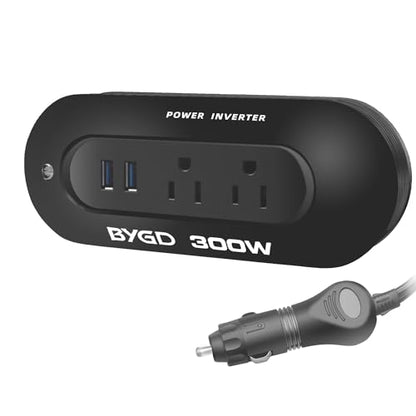 300W Car Power Inverter DC 12V to 110V AC Converter – Dual AC Outlets & Dual 2.4A USB Fast Charging Ports, Cigarette Lighter Adapter for Phones, Tablets, Laptops on Road Trip