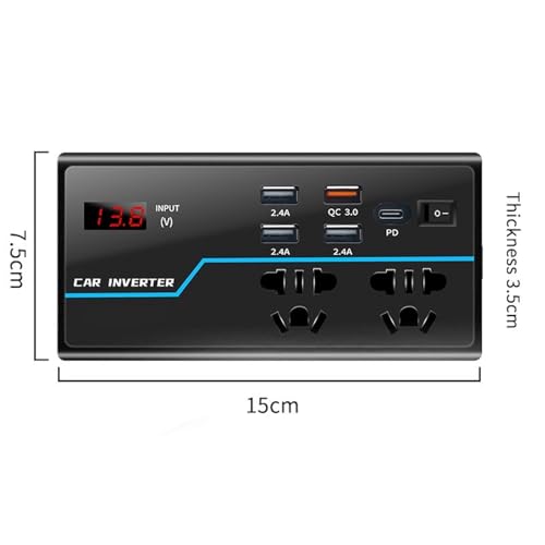 200W Car Power Converter, DC 12V to AC 110V Car Inverter, Car Outlet Adapter with PD 30W(PD3.0)/QC 30W(QC3.0) Fast Charging Ports, Car Plug Converter with On/Off Switch and Current LCD Screen