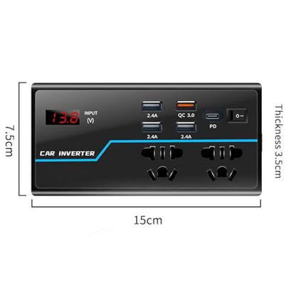 200W Car Power Converter, DC 12V to AC 110V Car Inverter, Car Outlet Adapter with PD 30W(PD3.0)/QC 30W(QC3.0) Fast Charging Ports, Car Plug Converter with On/Off Switch and Current LCD Screen
