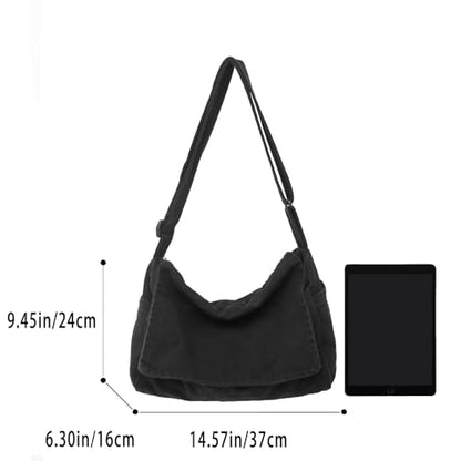 Canvas Messenger Bag Large Messenger Bags for Women Men Casual Canvas Crossbody Shoulder Bag with Multiple Pockets - color: Black