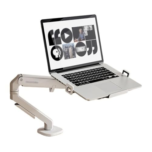 Monitor Arm Gas 2 in 1 Laptop Desk Mount with Tray for 17-32" Monitor and 12-17" Laptop, Holds 19.8 lbs, Fully Adjustable Laptop Desk Arm with Clamp/Grommet Base Monitor Desk Mount