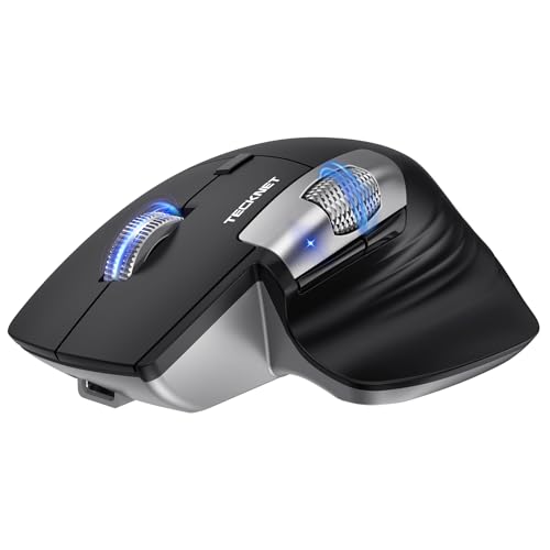 TECKNET Wireless Mouse, Ergonomic Bluetooth Mouse (BT 5.3/5.0 & 2.4G & Wired), Rechargeable Mouse with Ultra-Fast Scrolling, Side Scroll, 6-Level DPI, Quiet Clicks, Optical Mouse for Laptop Desktop