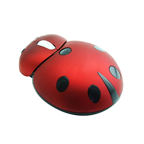 YOCUNKER Mini Cute Wireless Mouse, Portable Mobile Optical Mouse for Kids,Small Tiny Animal Ladybug Shape Cordless Mouse with USB Receiver for Computer Laptop Desktop PC (Red)